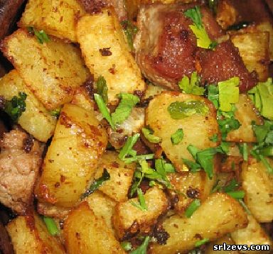Жареная картошка с мясом на сковороде рецепт с фото